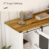 Farmhouse Coffee Bar Cabinet with Storage, 47'' Coffee Bar Table with Sliding Barn Door