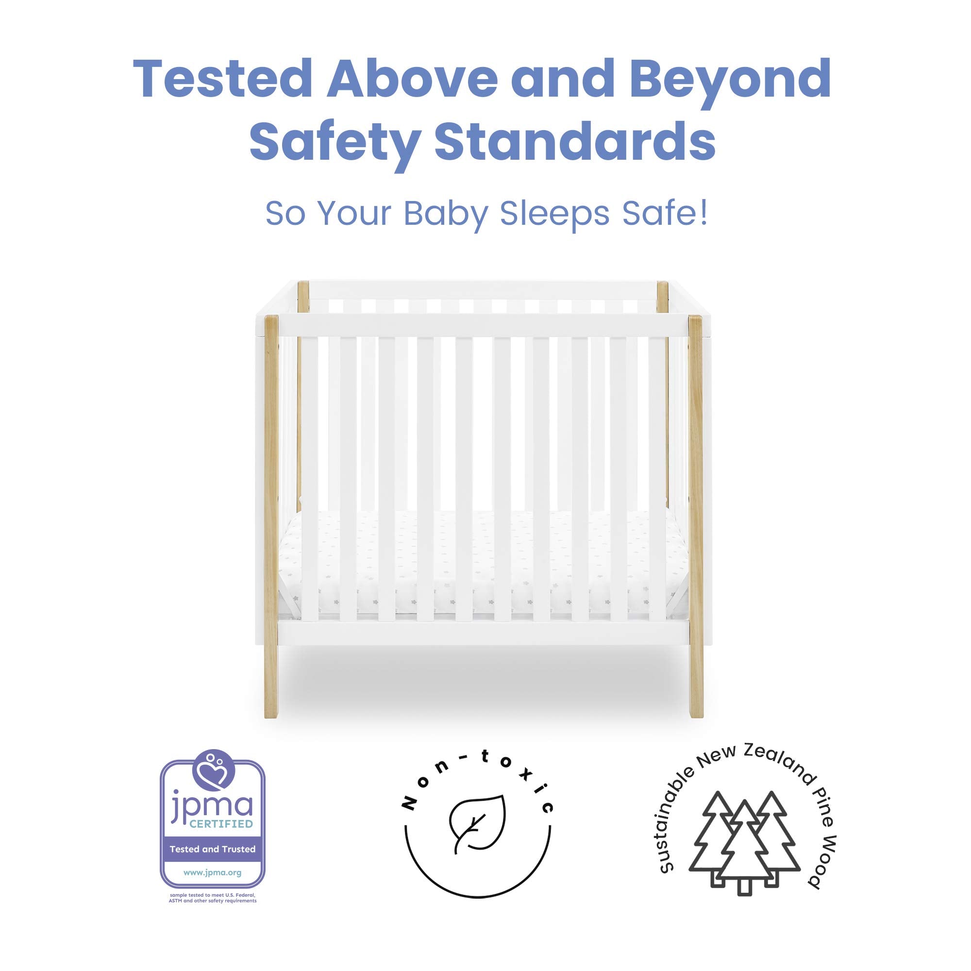 Gio Mini Crib with 2.75" Mattress Included, Bianca White/Natural