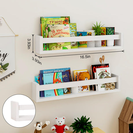 Floating Nursery Book Shelves for Wall Set of 4, 16.5Inch Wall Bookshelf