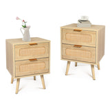 Nightstands Set of 2 with Rattan Drawer, Modern Night Stand for Bedrooms