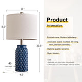 20.5 inches Modern Ceramic Dark Blue Bedside Lamp Set of 2 for Bedroom