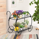 Garden Cart Metal Plant Stand with 4 Decorative Wheels, Succulent