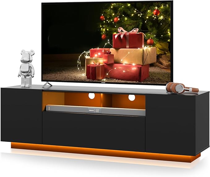 TV Stand for 65 Inch TV, Modern Entertainment Center with LED, 58" TV Console