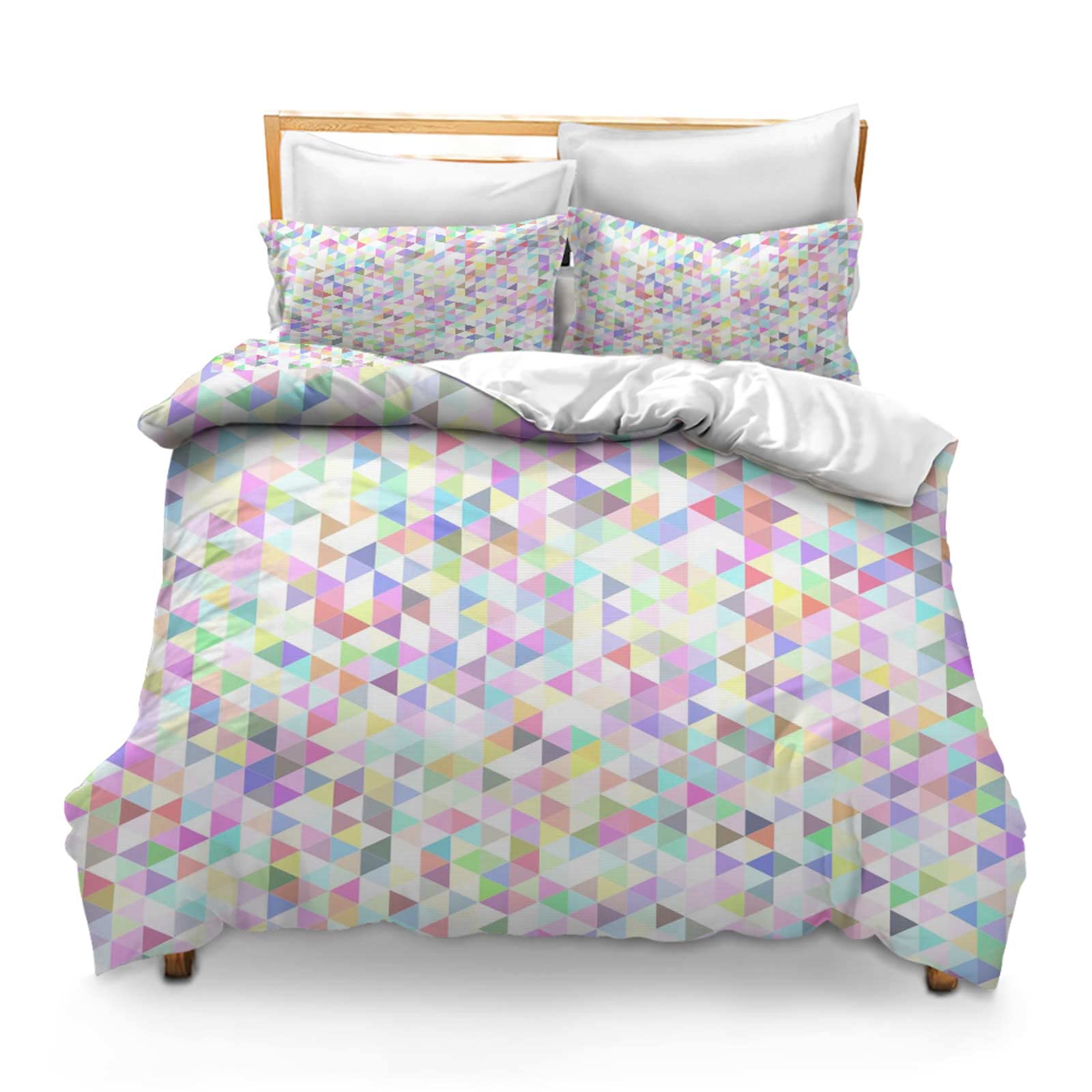 Printed Comforter Cover Set King Size Triangle Background Tile Mosaic Abstract Color Bedspread Room Decor