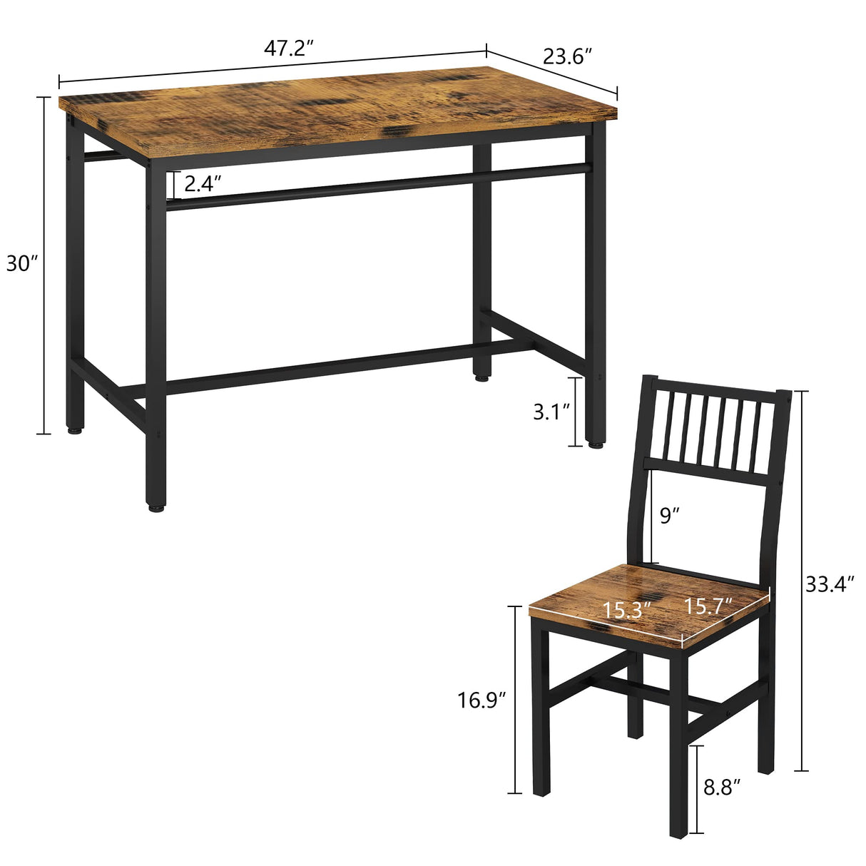 47.2 Inch Dining Table Set for 4,Industrial Table with 4 Curved Chairs Set