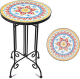 Mosaic Outdoor Side Table, 14" Round Small Patio Accent Table Indoor End Table