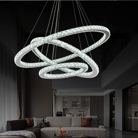 Modern Crystal Chandelier Lighting, 6 Ring Chandelier LED Ceiling Lights Fixtures