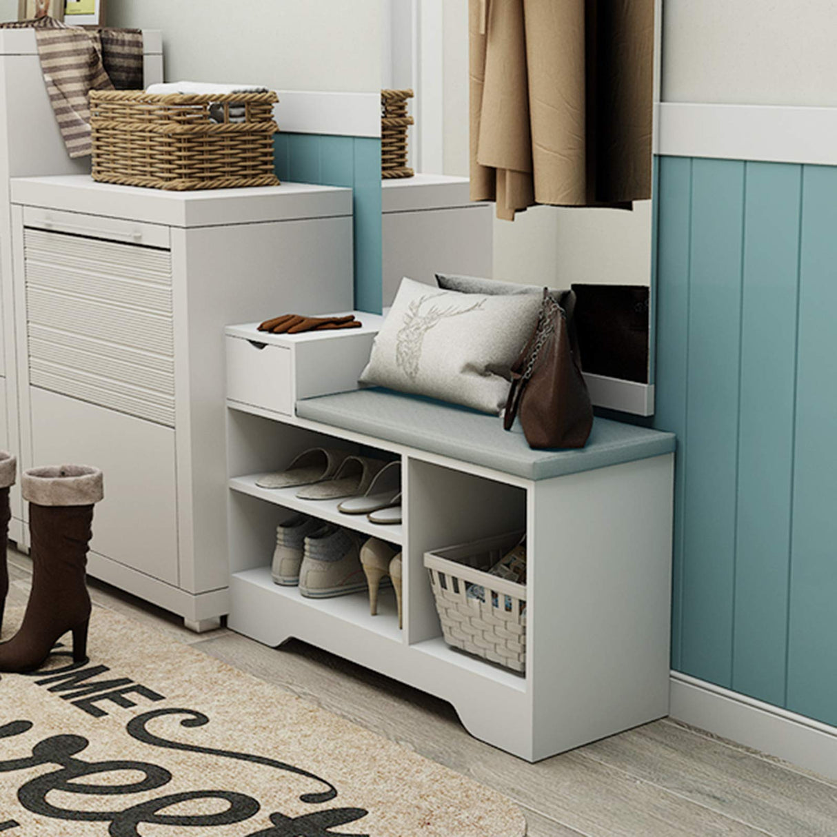 Shoe Storage Benches with Cushion Seating White Shoe Rack Bench Entryway Shoe