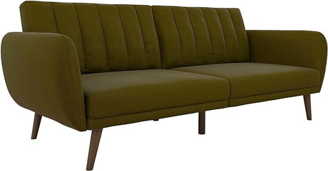 Brittany Sofa Futon, Premium Linen Upholstery and Wooden Legs, Blue Linen