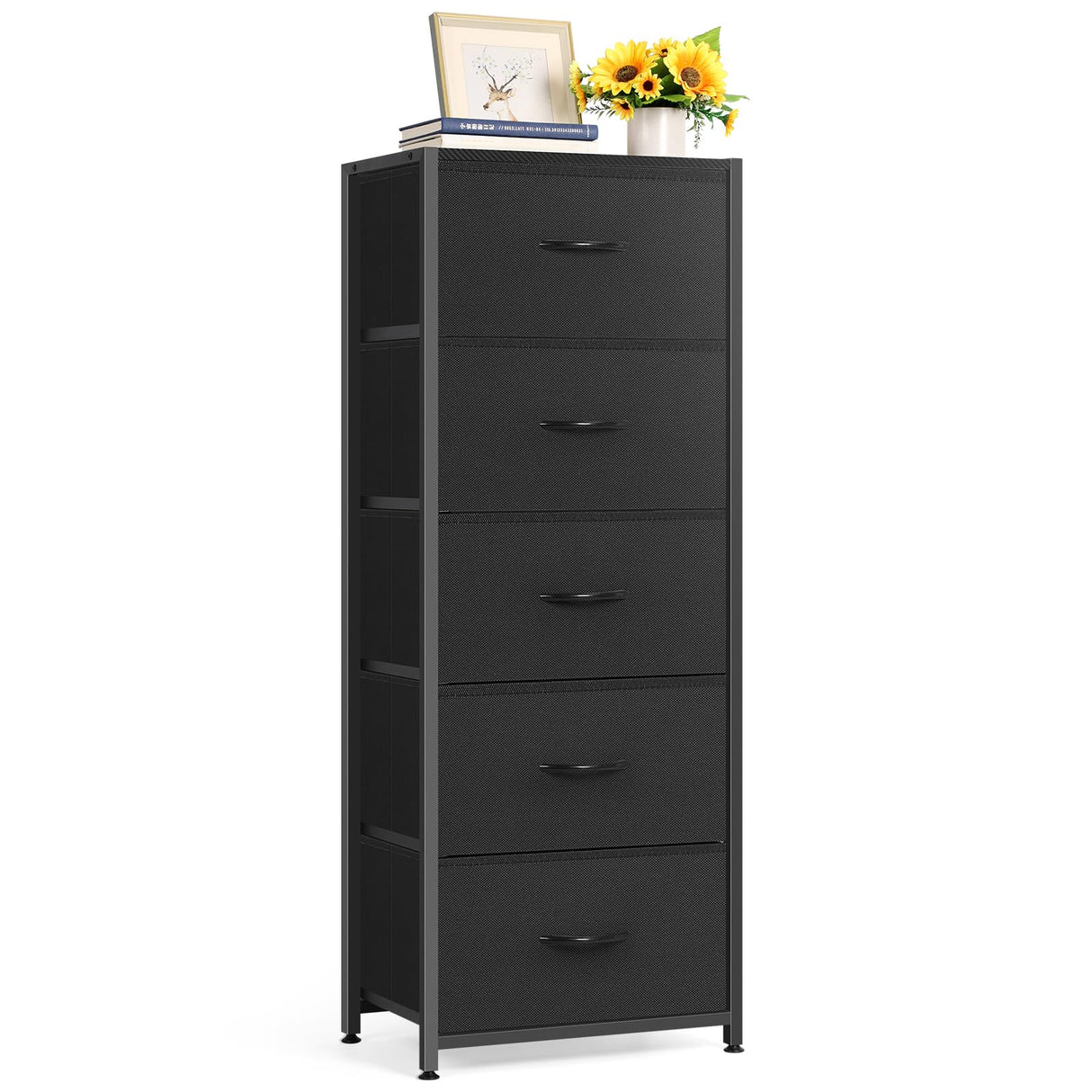 5 Drawer Dresser for Bedroom, Tall Fabric Storage Drawers, Tower Organizer Unit Chest of Drawers