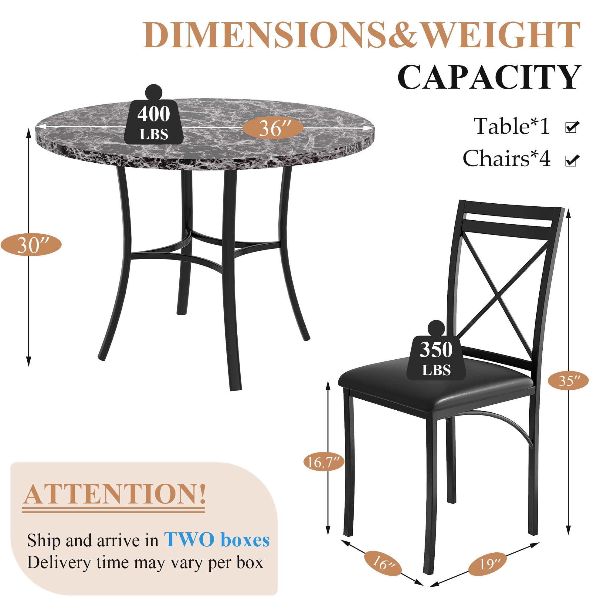 5-Piece Faux Marble Dining Set for 4