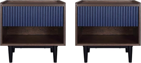 Duane Modern Ribbed Nightstand Set of 2, Bedside Table with Full Extension Drawer and Open Shelf