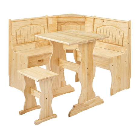 Traditional Style 3 Piece Solid Wood Breakfast Nook Dining Table Set with Side Bench