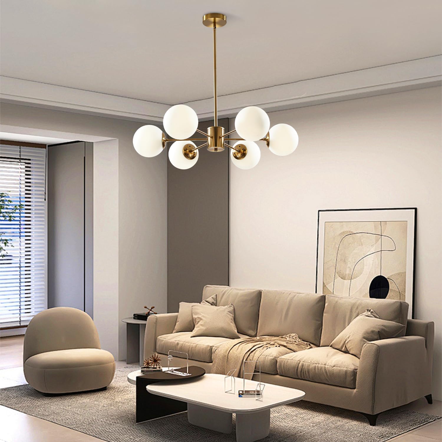 Light Globe Sputnik Chandelier Milk Glass Modern Gold Chandelier Light Fixture
