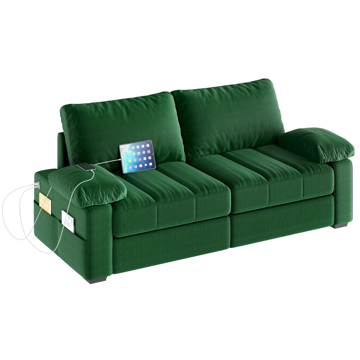 79" Sofa Couch Modern Velvet Couch with Removable Covers & USB Ports Oversized