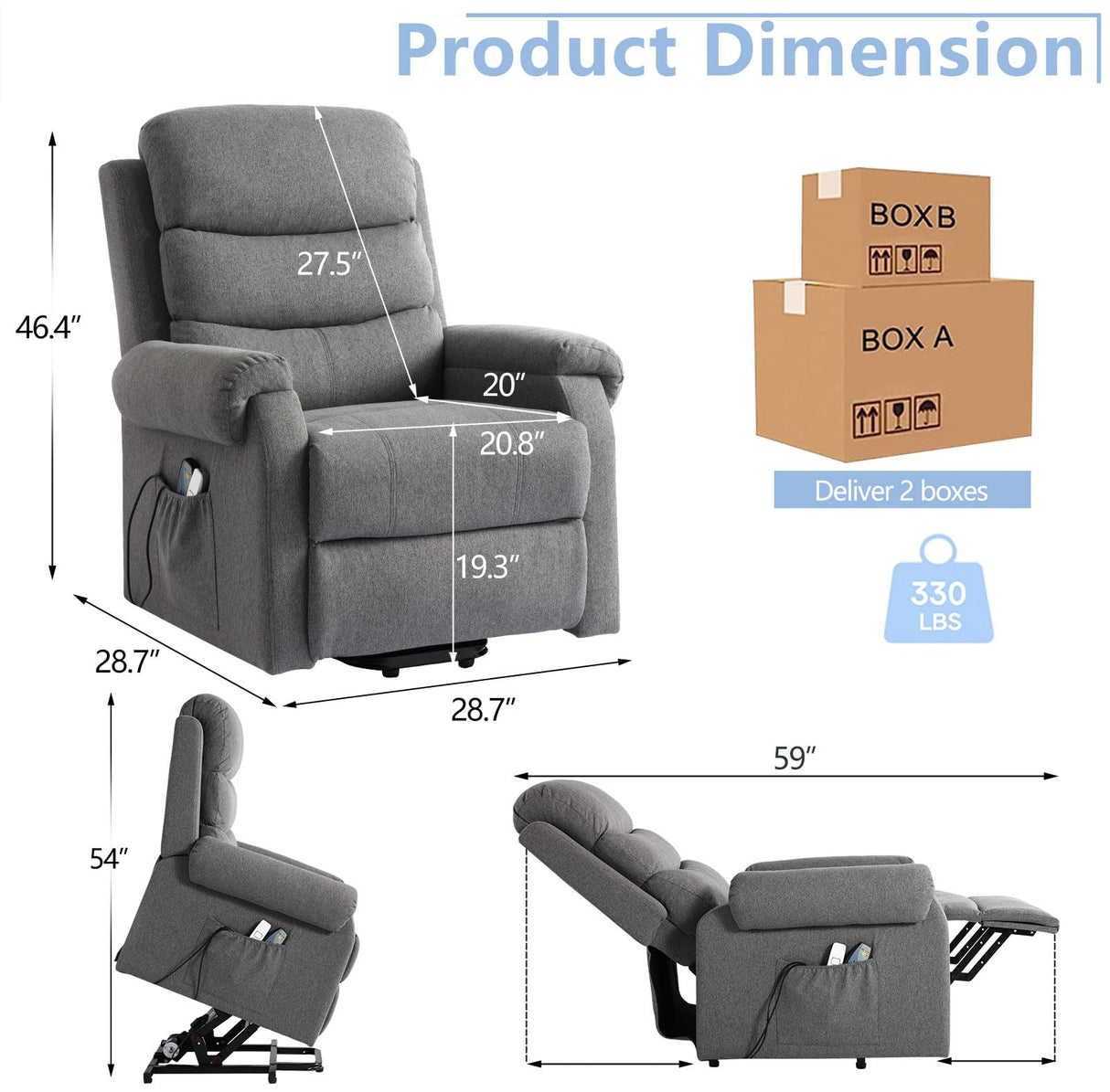 Power Lift Recliner Chair, Linen Fabric Lift Chair for Elderly with Massage & Heat, Electric