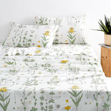 - Floral Bed Sheets, 4-Piece Sheet Set, Cute Botanical Shabby Chic Coquette Cottagecore Flower,