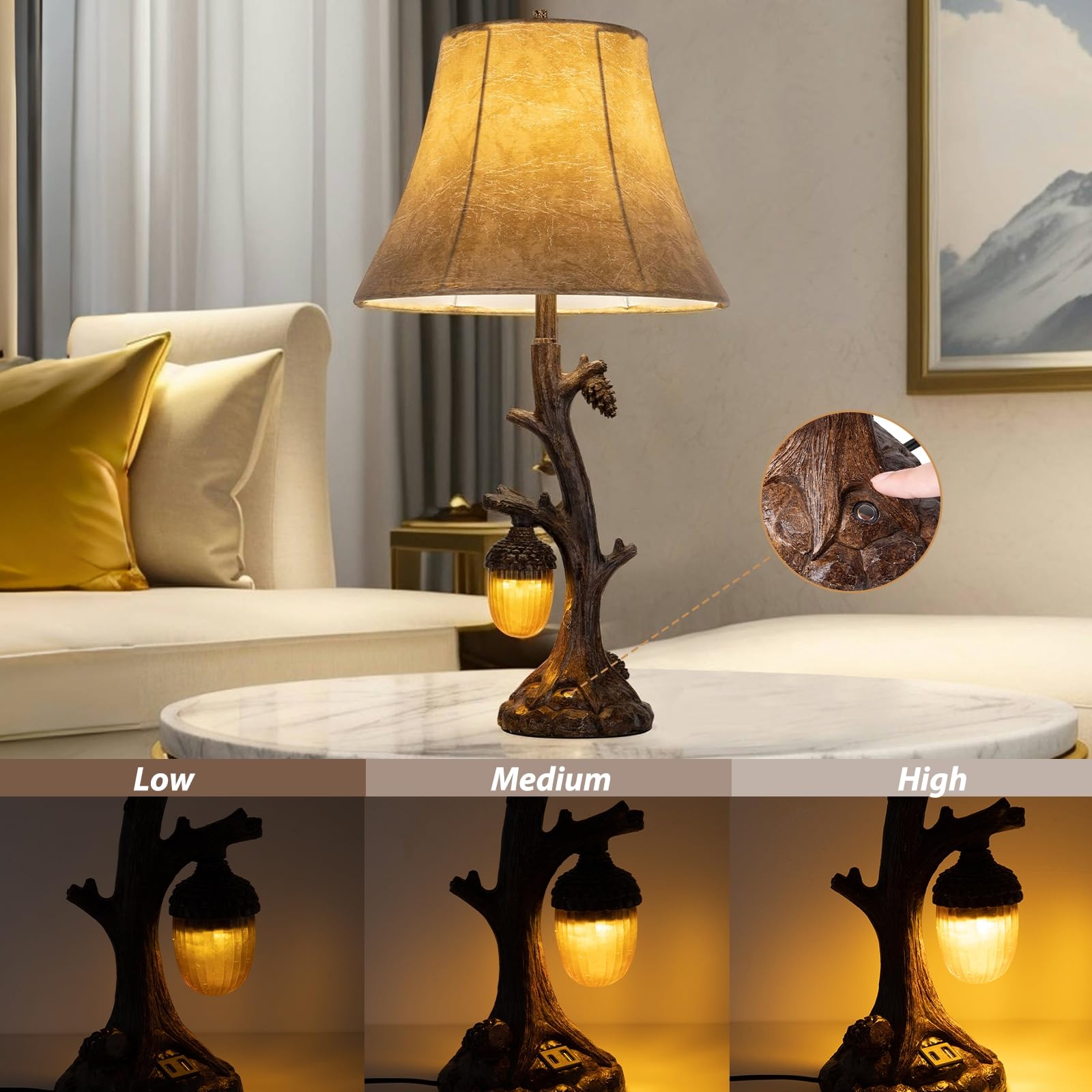 Vintage Rustic Table Lamp with USB Charging & 3-Level Brightness