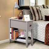 Narrow End Table, Black Side Table with Drawer, Slim Bed Side Table