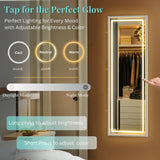 LED Door Mirror Full Length, Over The Door Hanging Lighted Mirror, Full Body Wall Mounted Mirror, Light Up Long Dressing Mirror 42.5" X 14.4"