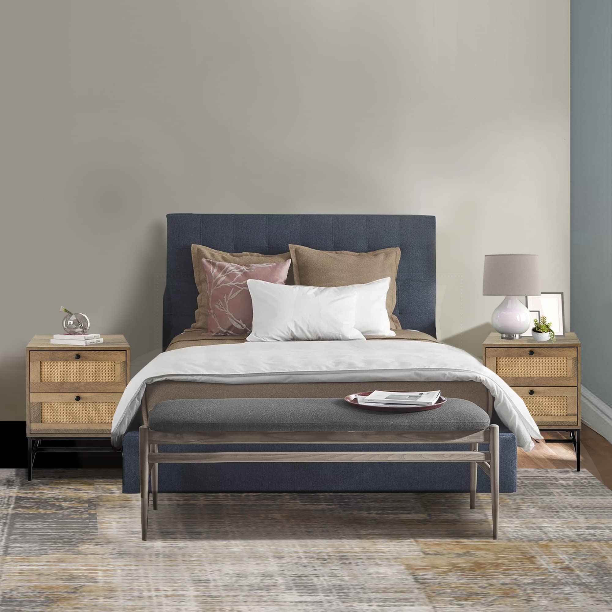 Series Wood and Rattan End Table/Nightstand