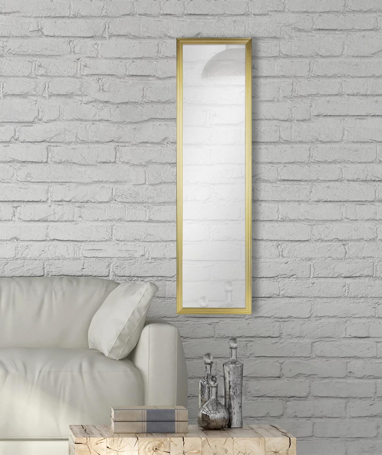 13x49 Rectangular Full-Length Mirror (Gold) The Door Full Body Wall Mirror