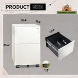 2-Drawer Mobile File Cabinet with Lock, Commercial Vertical Cabinet in White