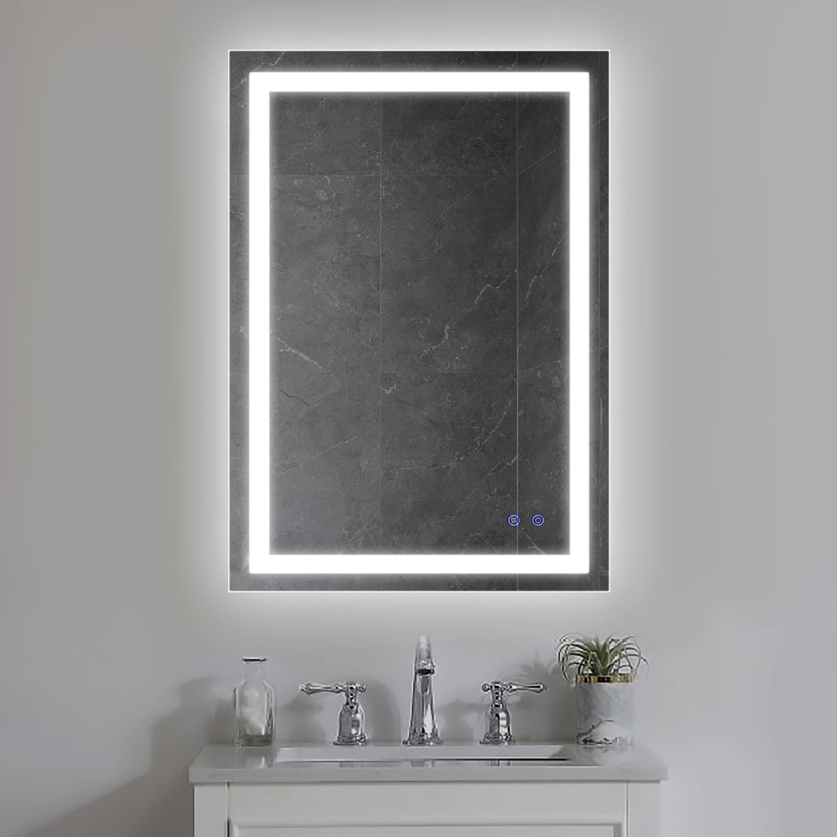 24 x 36 Inch Frameless LED Illuminated Bathroom Wall Mirror, Touch Button Defogger,