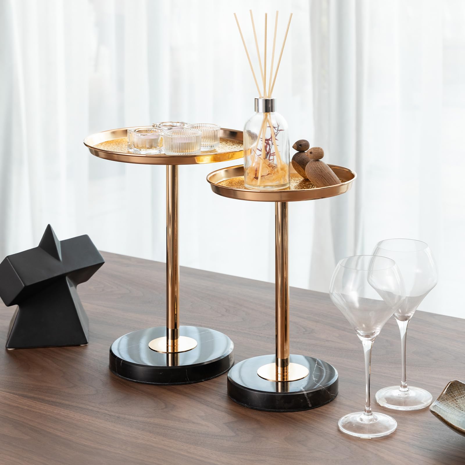 Gold Small End Table Pedestal Table for Decorative Display and Storage