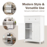 White Bathroom Cabinet, Freestanding Wooden Storage Cabinet w/Large Drawer & Cabinet,