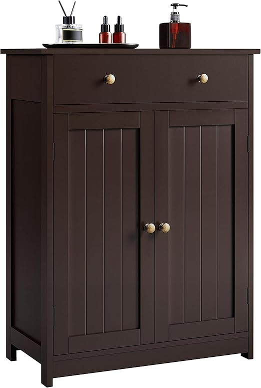 Free Standing Bathroom Cabinet with 1 Drawer 2 Doors and Adjustable Shelf, Wooden