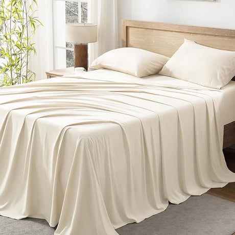 Queen Sheets Set, 100% Viscose Derived from Bamboo, Cooling Summer Bed Sheets Queen Size,