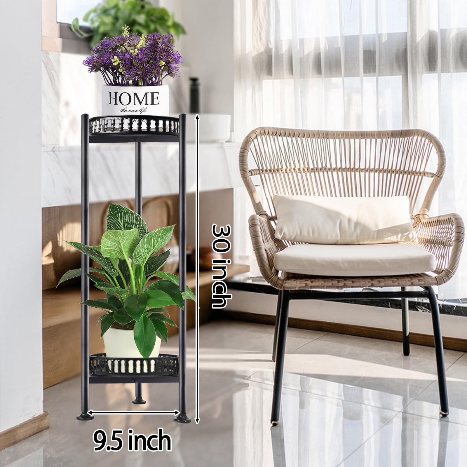 Plant Stand Indoor Outdoor, 30'' Tall Plant Stand, 2 Tier Metal Planter Stand