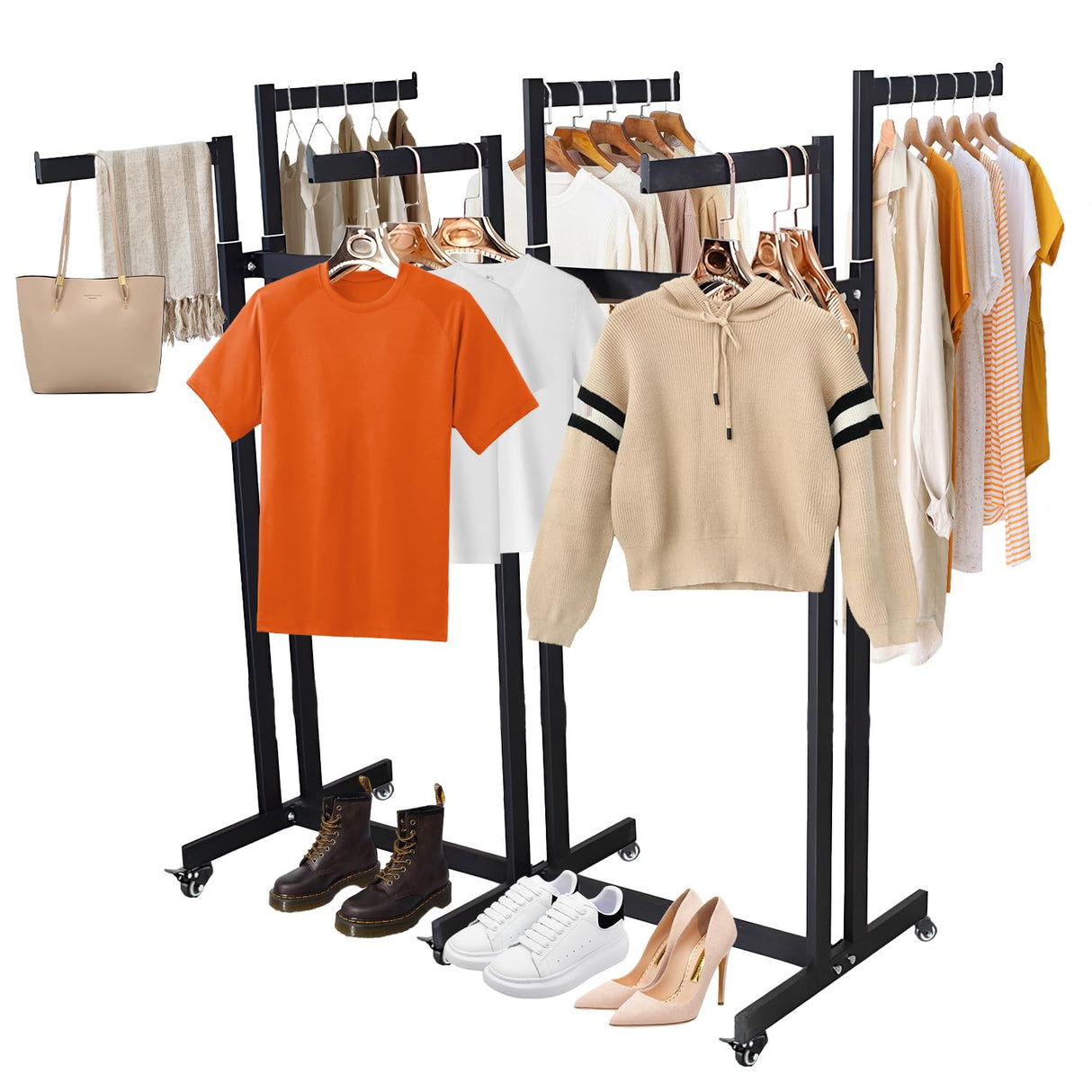 Clothes Rack 6 Arms Clothing Display Racks for Retail, Floor Standing Metal Garment Rack