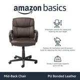 Mid-Back Office Task Chair with Padded Armrests - Dark Brown Faux Leather