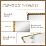 Rectangle Bathroom Mirror with Rounded Corner - Antique Gold Hammered Metal Frame 24x36