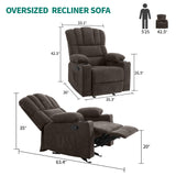 Rocker Recliner Chair with Massage and Heat, Fabric Recliner Chair,Manual Rocking Recliner Chair with 2 Cup Holders, USB Charge Port and Side Pocket,Brown