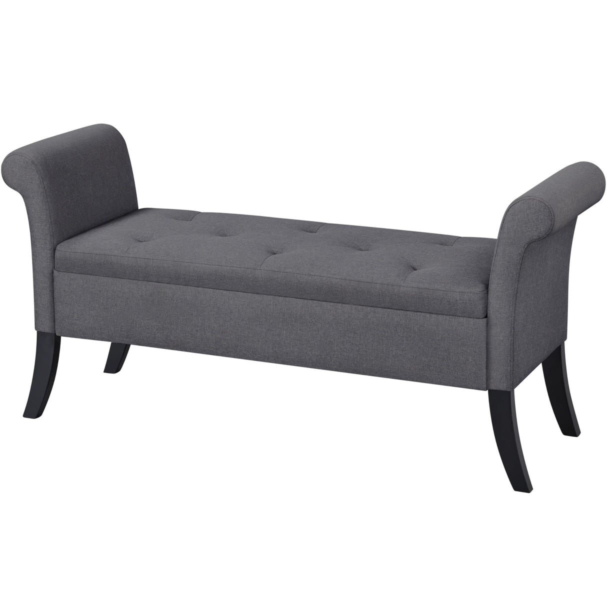 Fabric Modern Tufted Large Storage Bench with Rolled Arms Cushioned Storage Bench Entryway Bench Functional Storage Bench Footstool Foot Rest for Living Room Bedroom Window Side Dark Gray