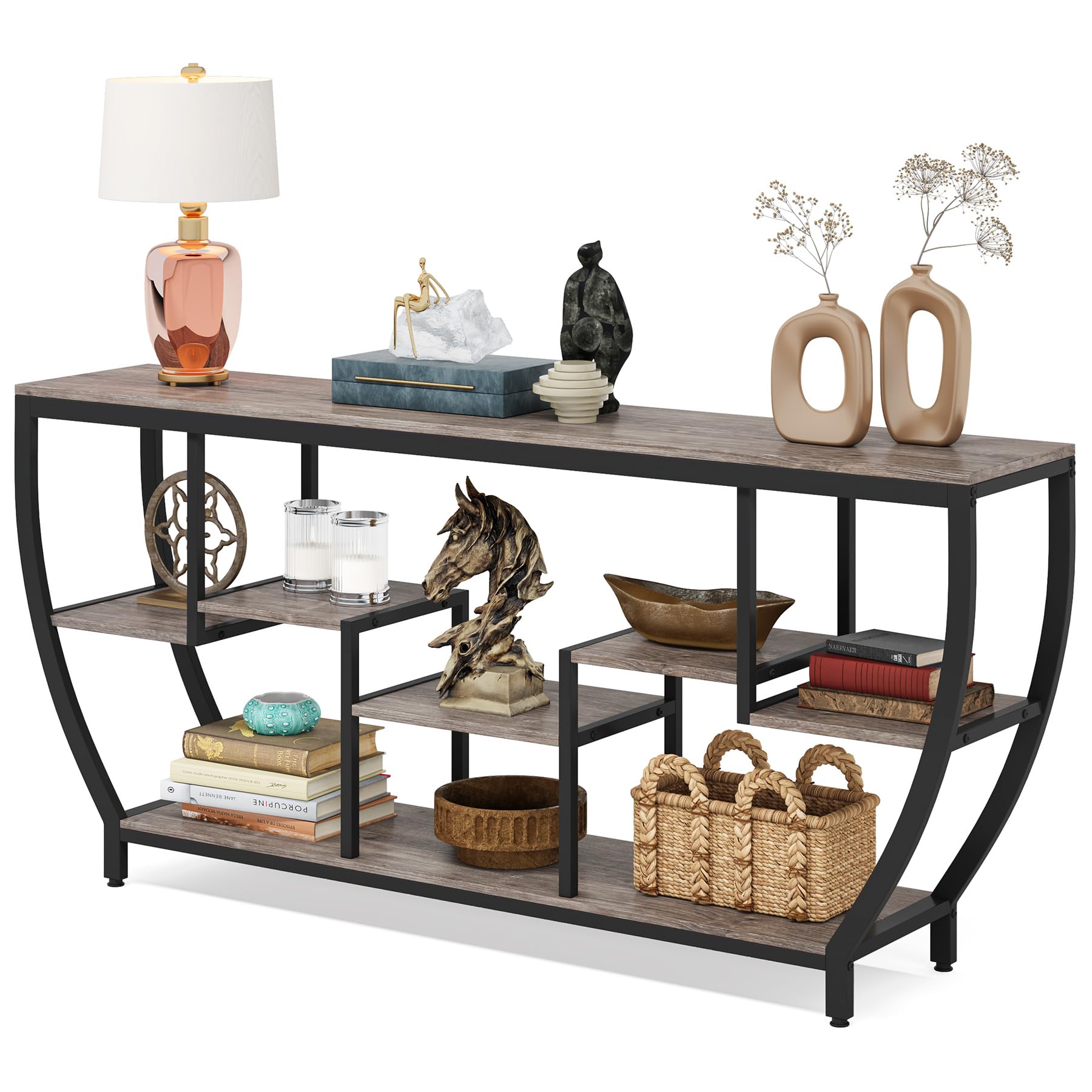 70.9 Inch Long Sofa Table with Shelves, Rustic Console Table with Storage,
