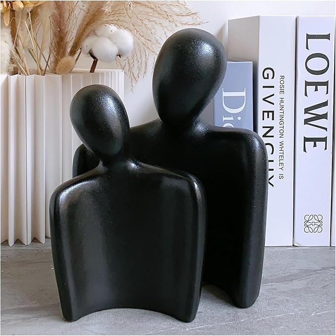 Hugging Couple Statues Ceramic Lover Figurine Characters Coffee Table Decor (White)