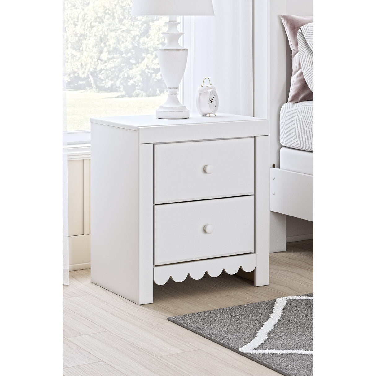 Mollviney Minimalist 2 Drawer Nightstand with USB Ports, White