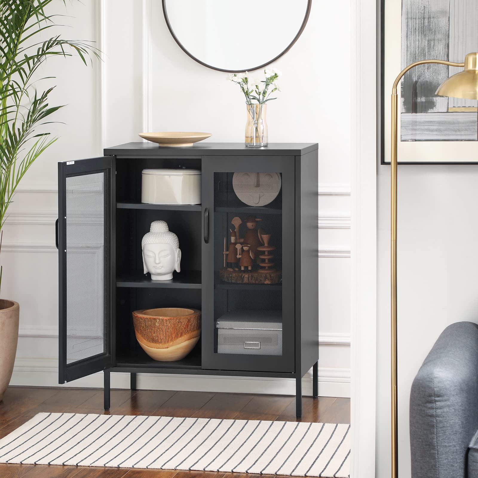 Metal Storage Cabinet with Mesh Doors, Steel Display Cabinets