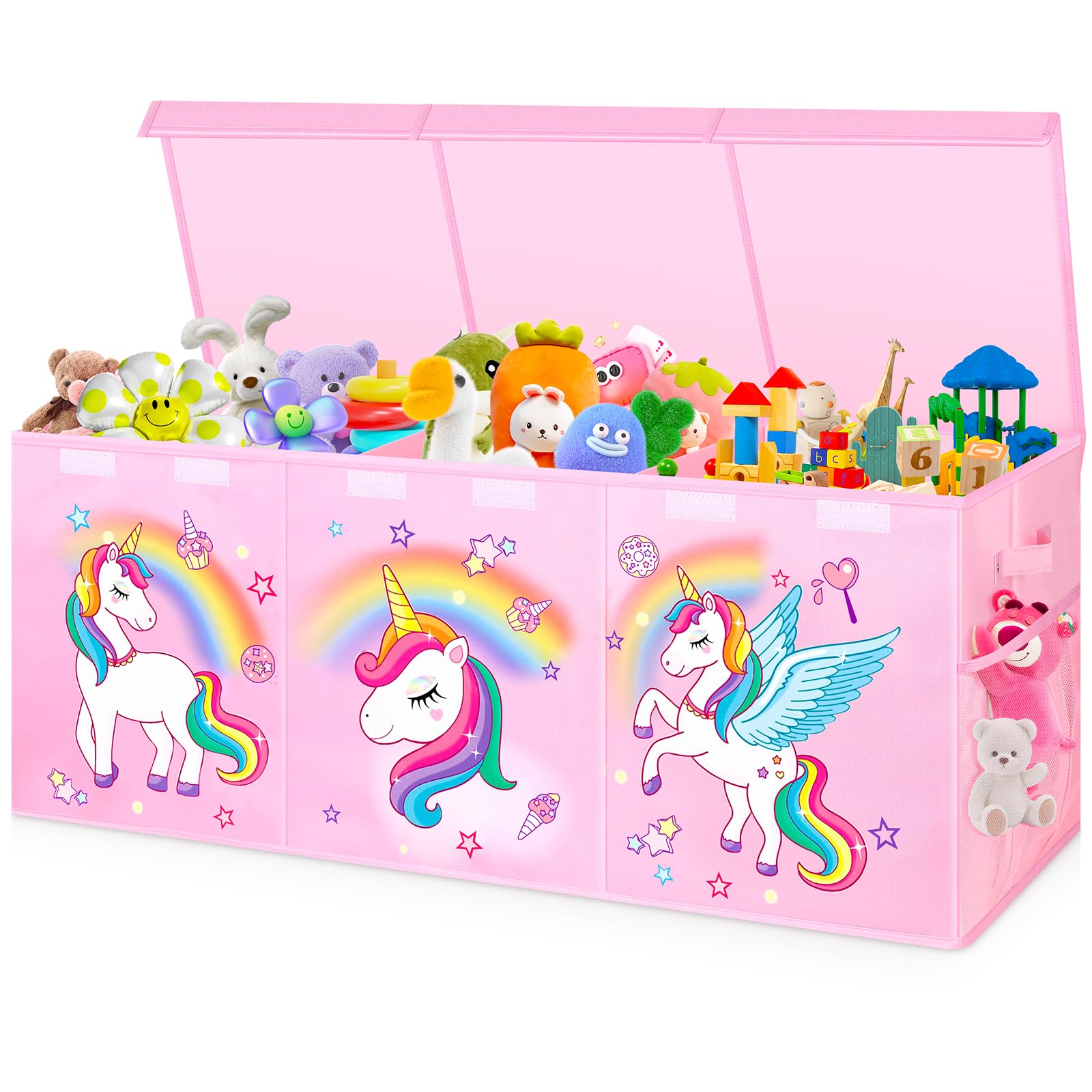 Large Toy Chest, Collapsible Sturdy Toy Storage Organizer with Lids, 40"X14"X16" Large