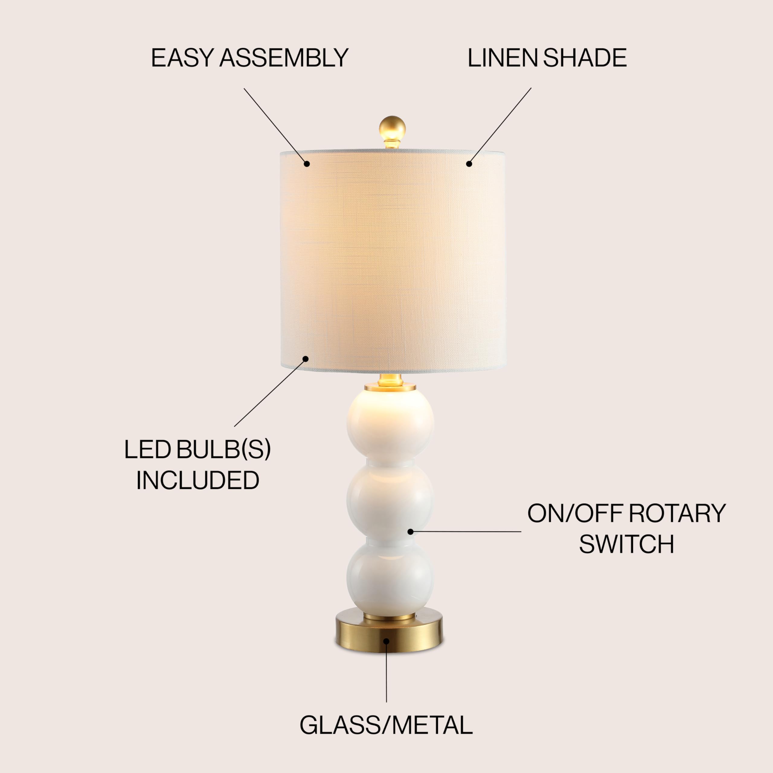 JYL1021A February 21" Glass/Metal LED Table Lamp Contemporary Bedside Desk