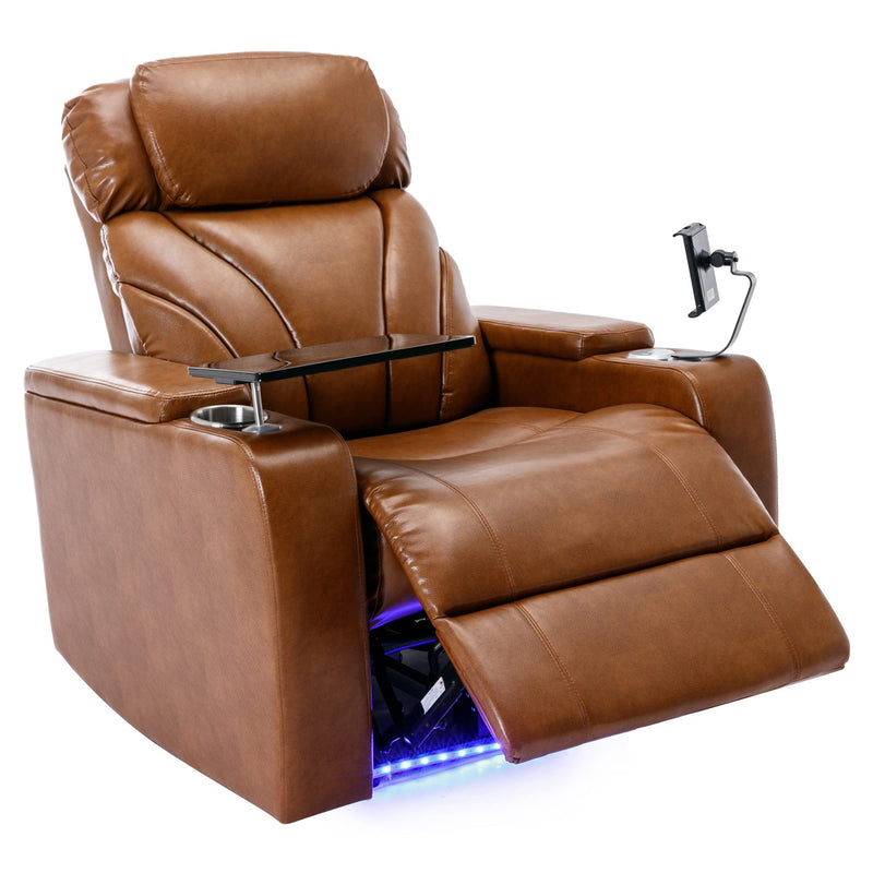 Leather Recliner Power Chair, Home Theater Seating with Multimedia Audio Armrest