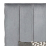 ESA Queen Panel Bed, Vertical Channeled Headboard, Velvet Upholstery, Gray and Black