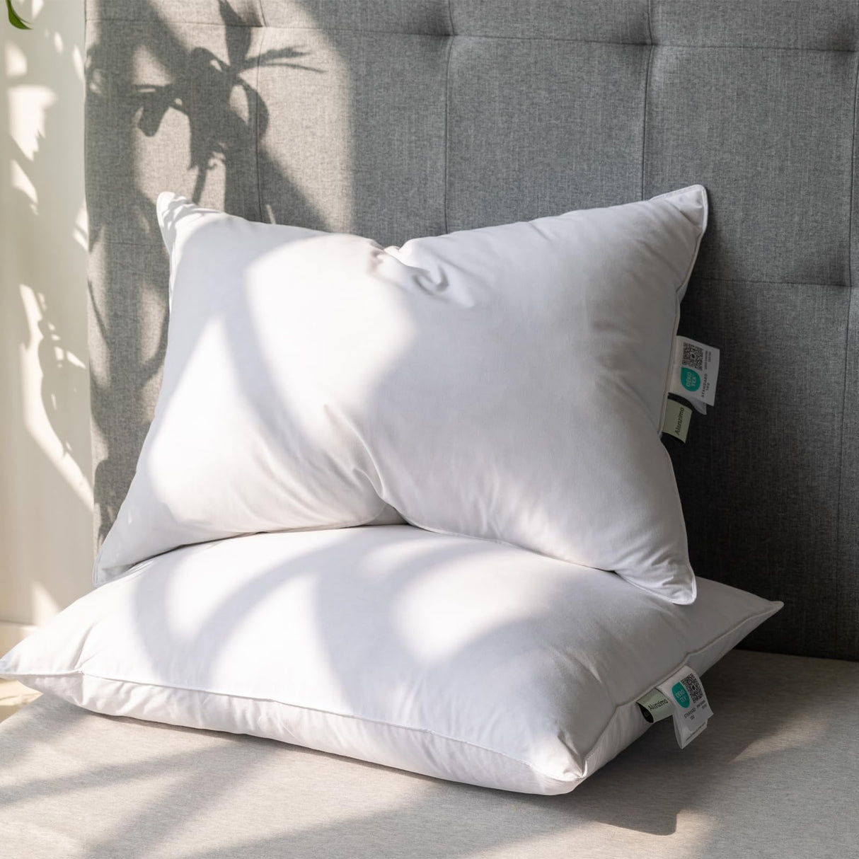 Goose Feather Down Pillows Queen Size Set of 2, Luxury Soft Feather Down Pillow