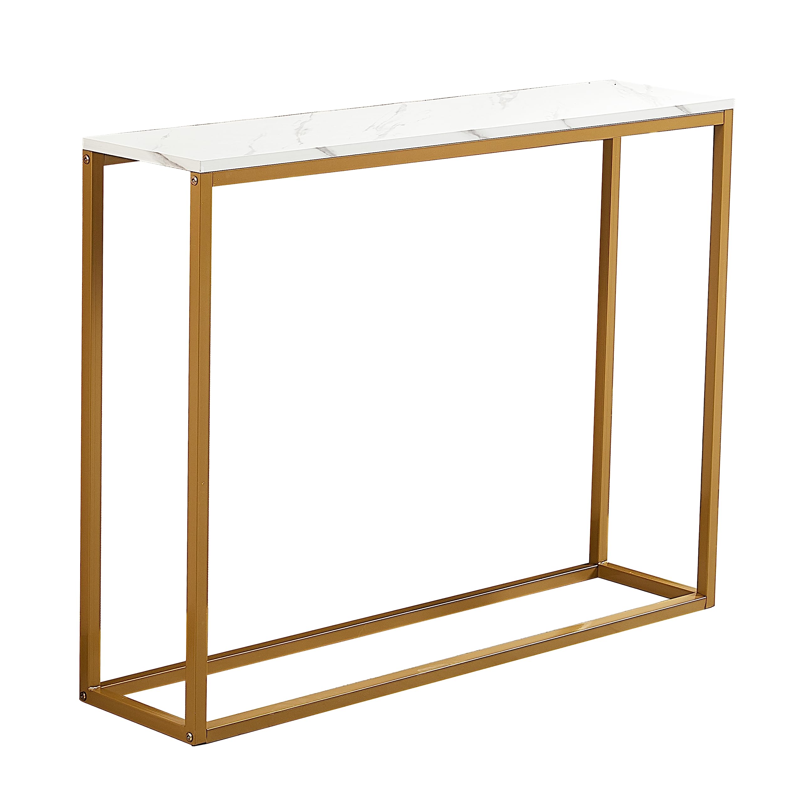 Modern Console Table for Entryway, MDF Faux Marble Sofa Table with Golden Metal