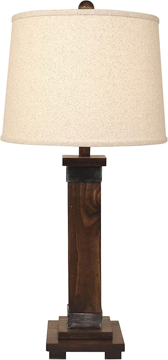 Dark Stain and Steel Mission Table Lamp with Pine Tree Shade