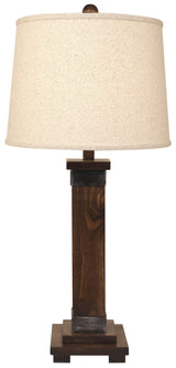 Dark Stain and Steel Mission Table Lamp with Plain Shade